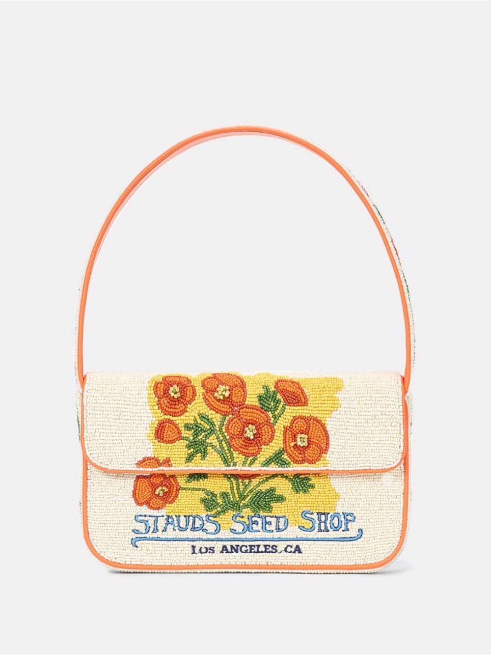 Staud California Poppy Tommy Seed Shop Floral Beaded Shoulder Bag - Orange
